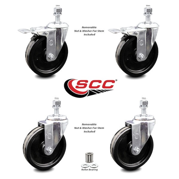 Service Caster 5 Inch Phenolic Swivel 12mm Threaded Stem Caster Total Lock Brake SCC, 2PK SCC-TSTTL20S514-PHR-M1215-2-S-2 - main